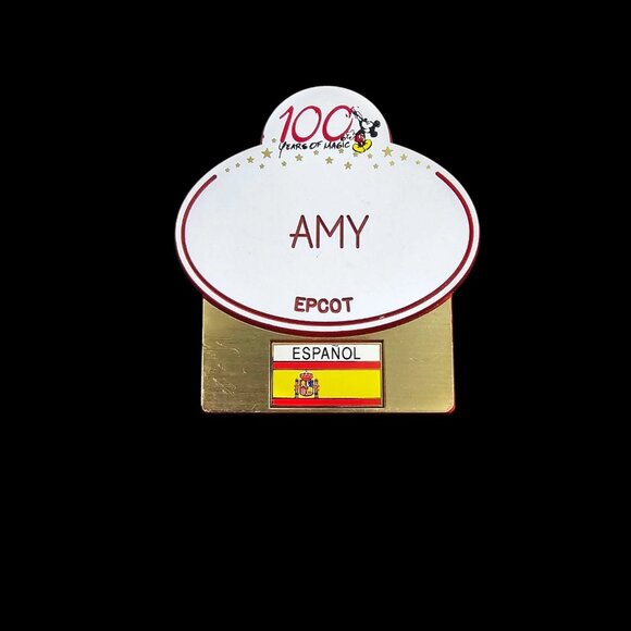 Walt Disney World Cast Member AMY Name Tag 100 Years Of Magic EPCOT WDW Espanol - Picture 2 of 7